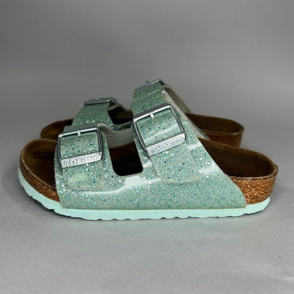 Birkenstock Arizona Sandals Little Girls Size 8.5 Sparkly Turquoise Buckle Slide - Picture 4 of 12